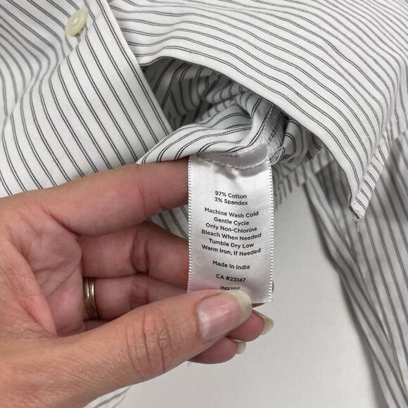 Talbots White Pinstriped Button Down Dress Career Shirt Size 8 Cotton Stretch - Picture 5 of 6